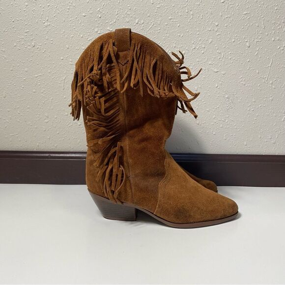 Vintage Leather Craft Fringe Cowgirl Suede Brown Western Boots Women's Size 5 - Picture 12 of 16